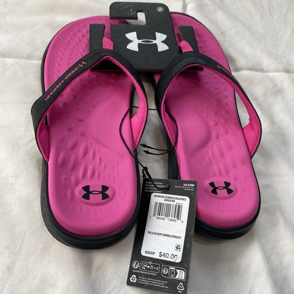 Under Armour sandals womens sz 7 pink/black flip flops New - Picture 4 of 10